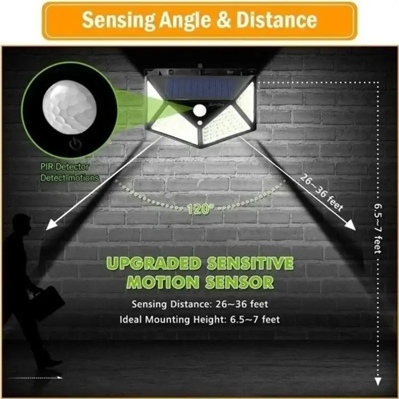 Modern black 100 led solar wall lights garden motion sensor security