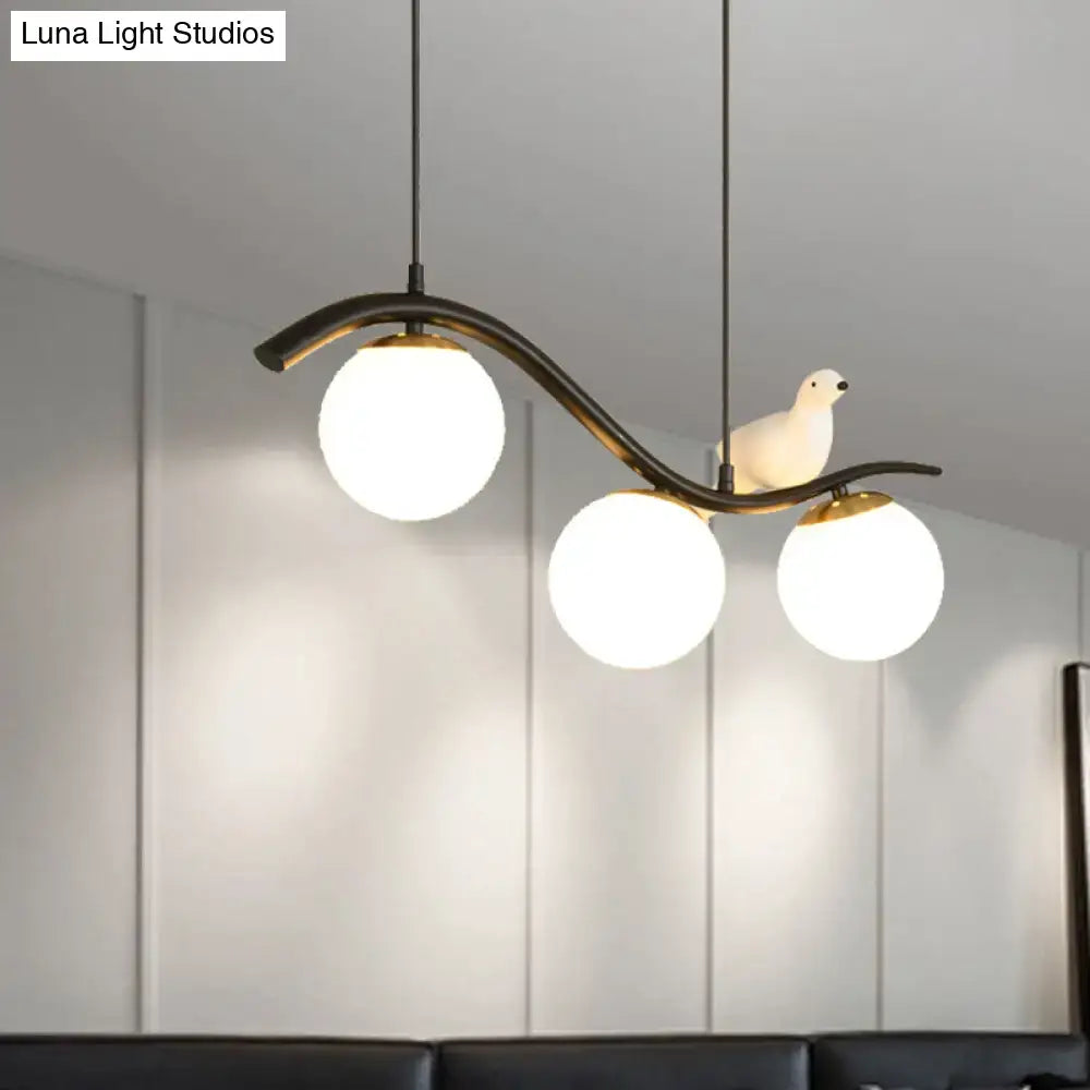 Modern black 3 light dining room pendant with clear white glass ball shade