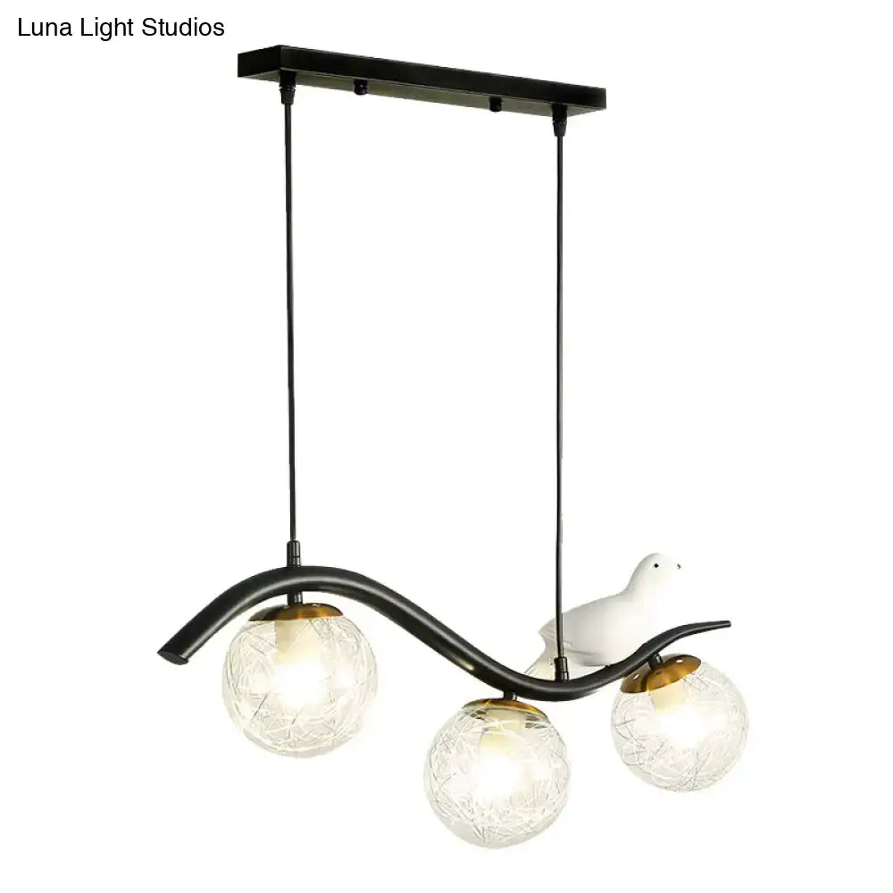 Modern black 3 light dining room pendant with clear white glass ball shade