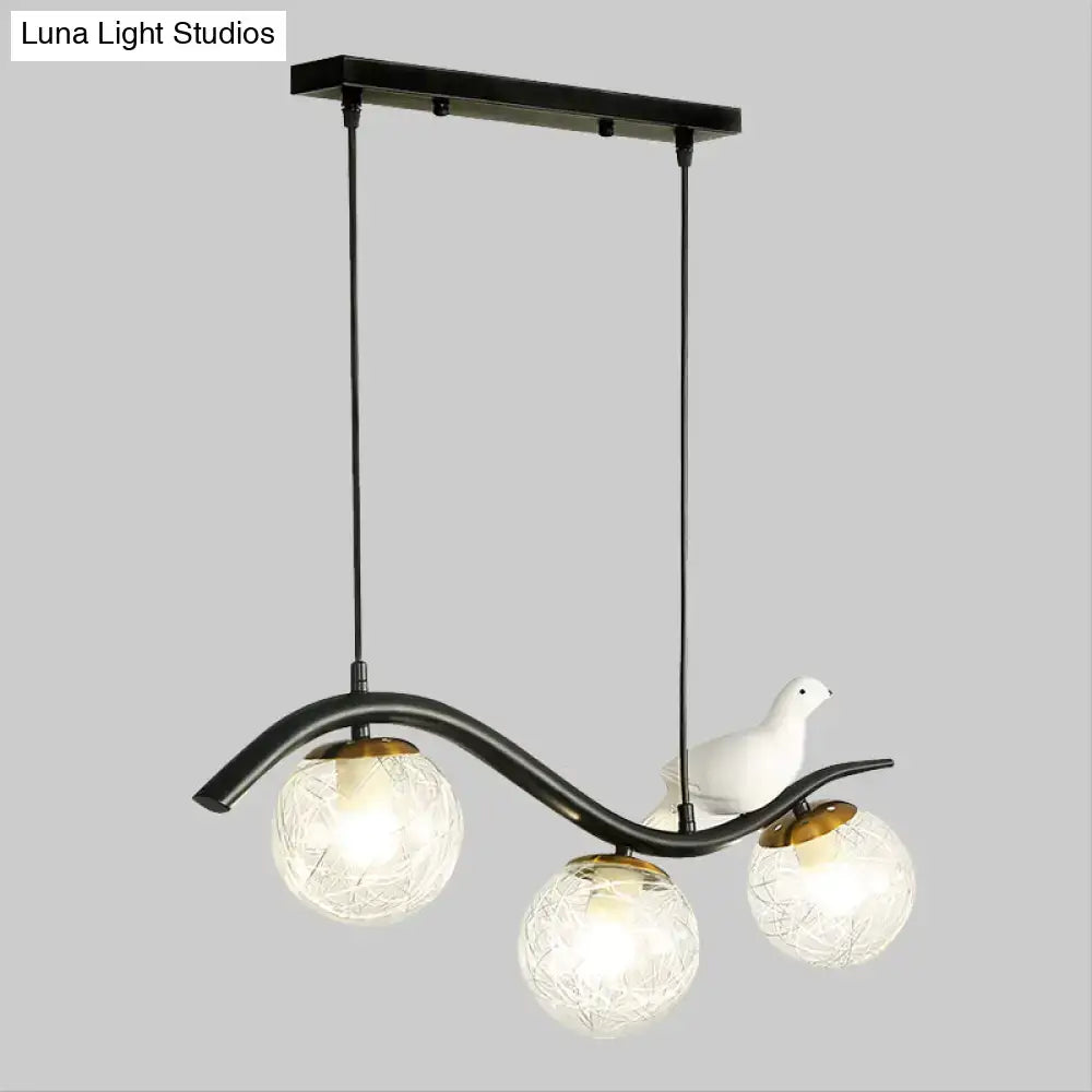 Modern black 3 light dining room pendant with clear white glass ball shade