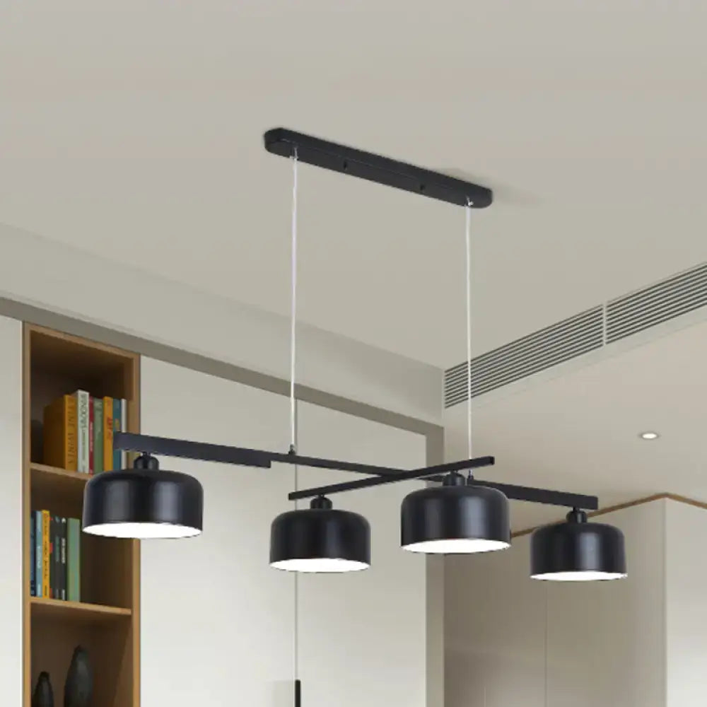Modern black 4 light metallic hanging drum shade dining room pendant