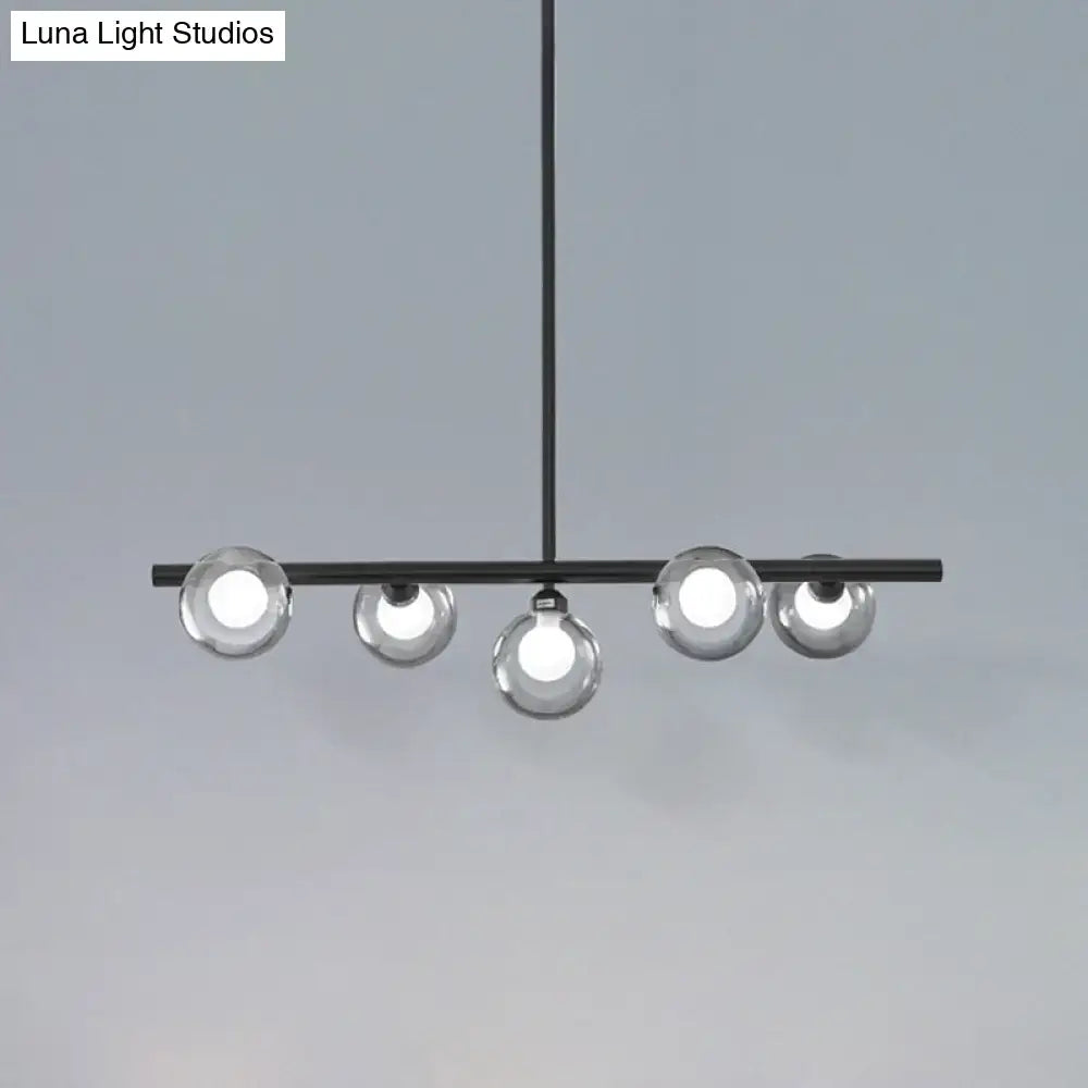 Modern black 5 head clear glass pendant light dining room