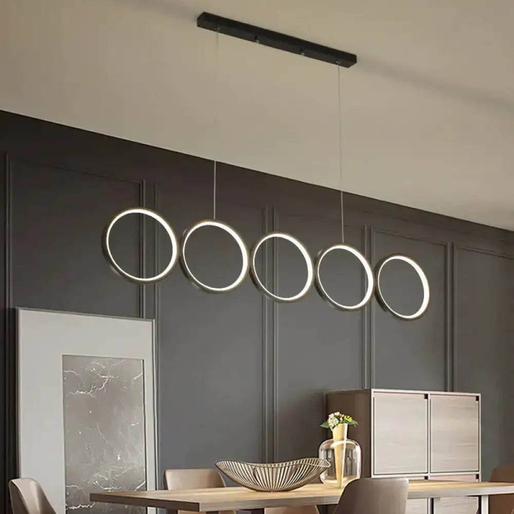 Modern black 5 ring led pendant light dining room hanging island