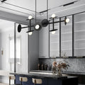 Modern black 8-head glass orbit ceiling light fixture for kitchen