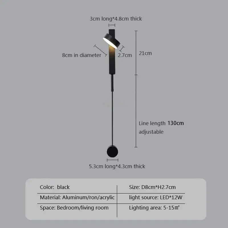 Modern black adjustable led wall lamp bedroom sconce lighting