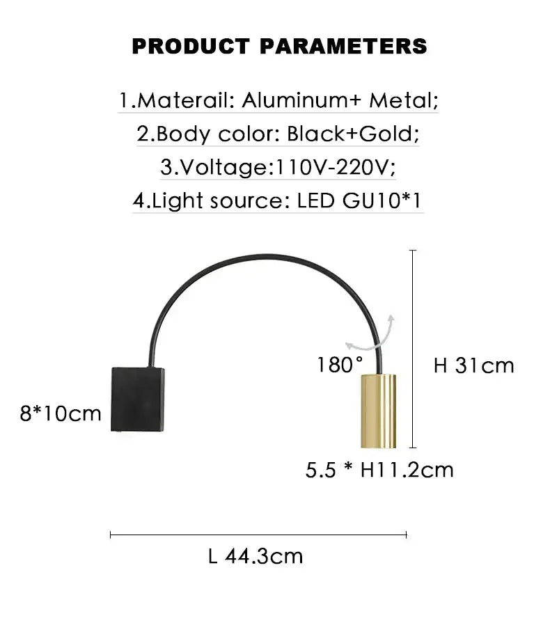 Modern black adjustable rocker wall lamp bedroom sconce