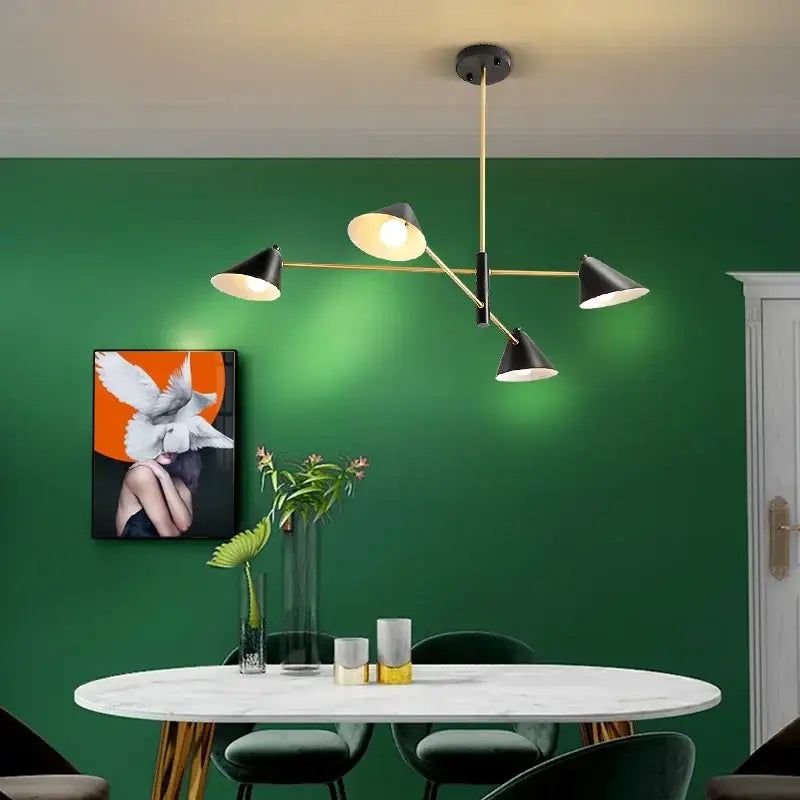 Modern black and brass cone pendant light for dining room