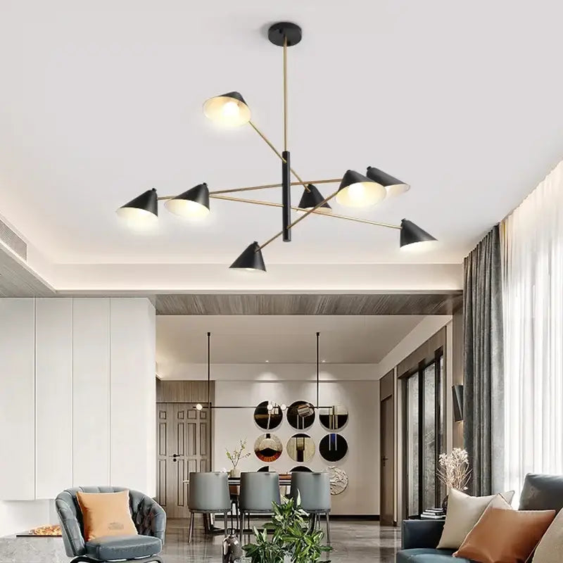Modern black and brass cone pendant light for dining room
