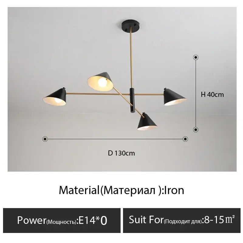 Modern black and brass cone pendant light for dining room