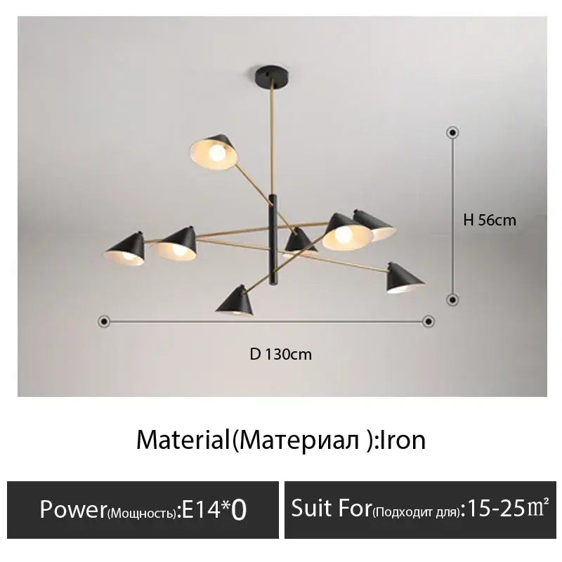 Modern black and brass cone pendant light for dining room