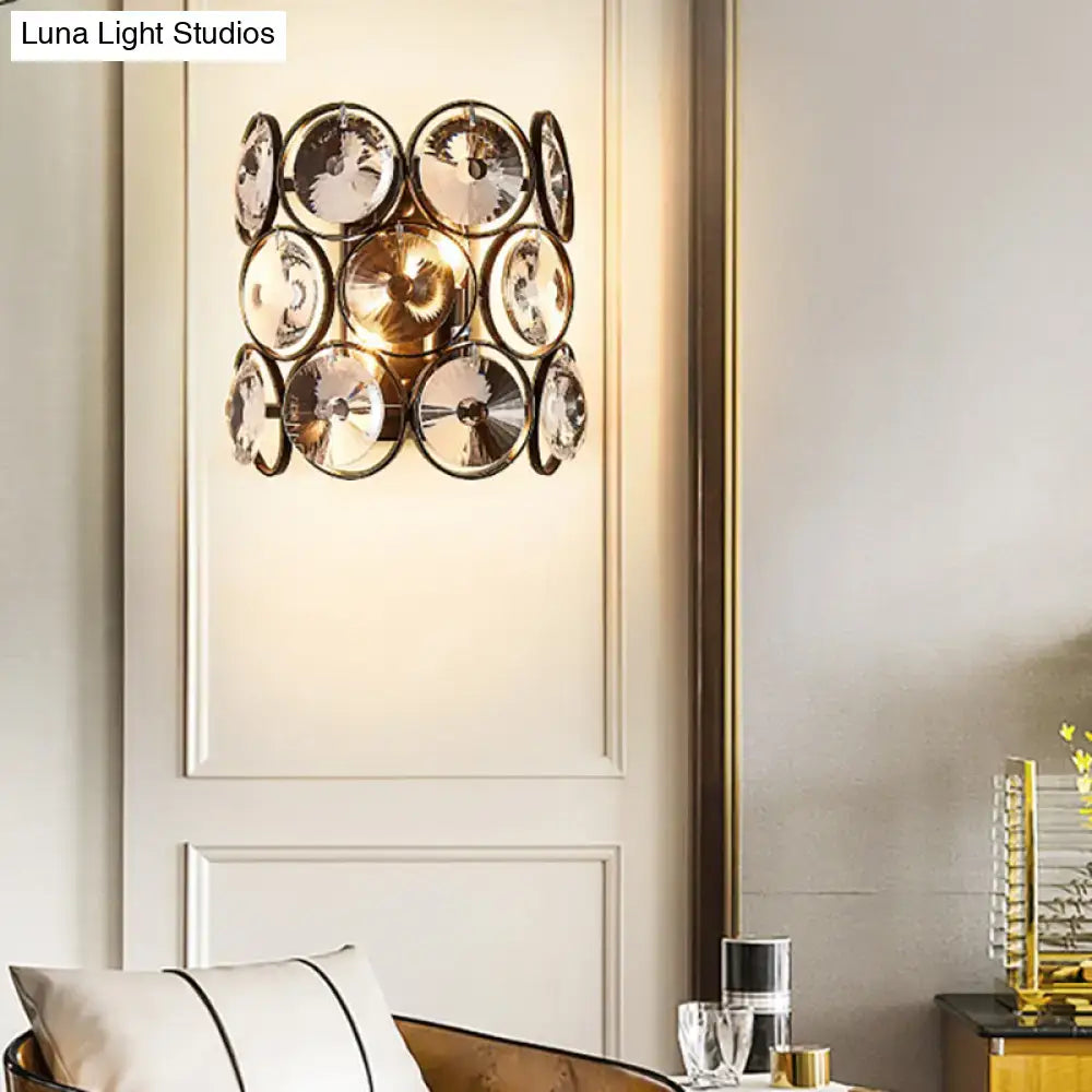 Modern black and brass crystal wall mount light bedroom sconce