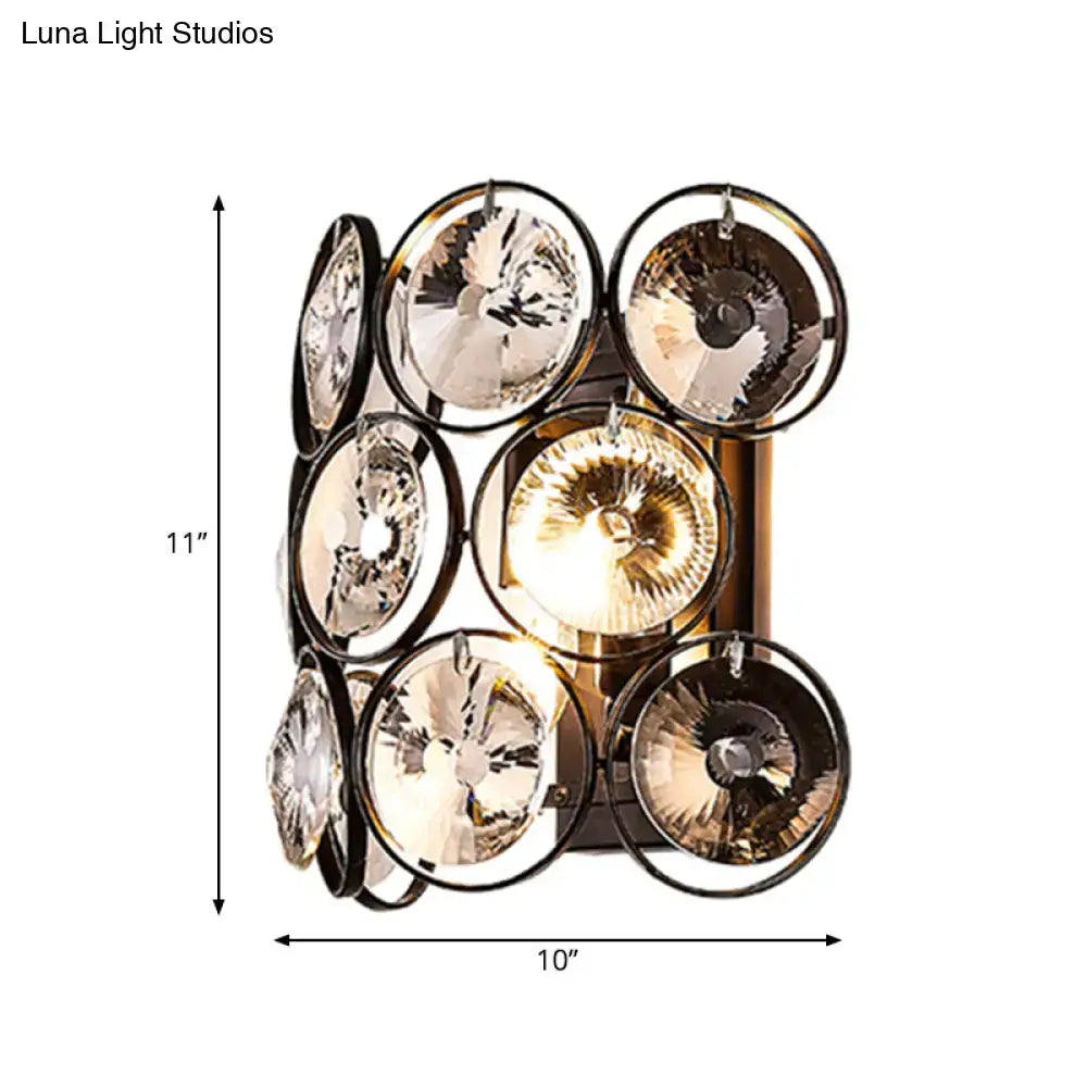 Modern black and brass crystal wall mount light bedroom sconce