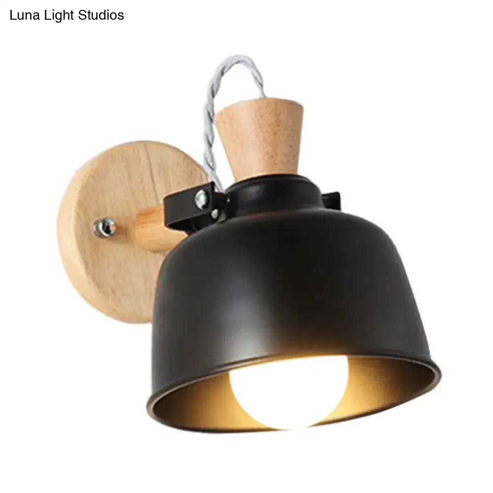 Modern black and brass metal wall light bedroom sconce with wood top
