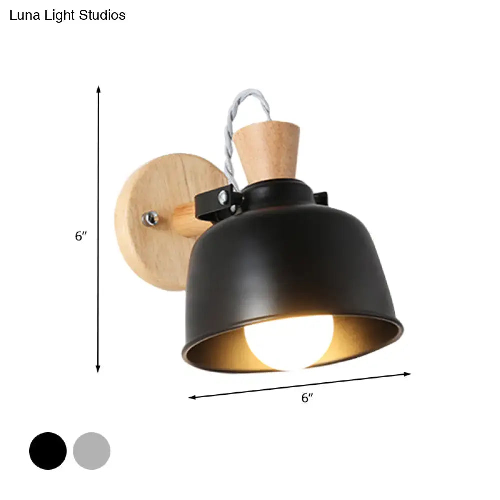 Modern black and brass metal wall light bedroom sconce with wood top