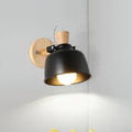 Modern black and brass metal wall light bedroom sconce with wood top
