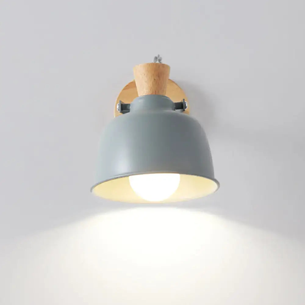 Modern black and brass metal wall light bedroom sconce with wood top