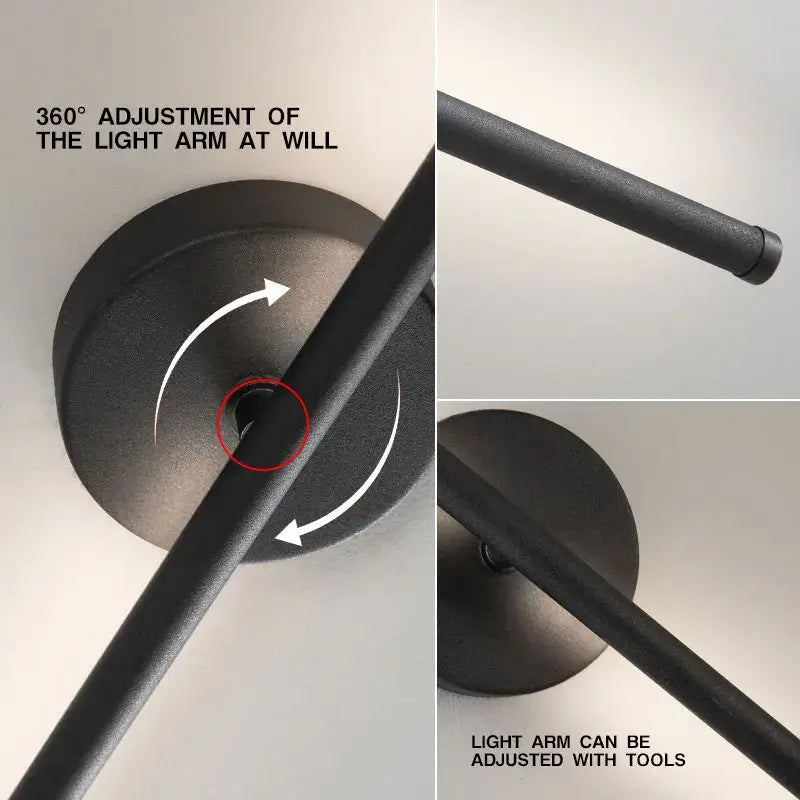 Modern black and brass rotation led wall light living room sconce