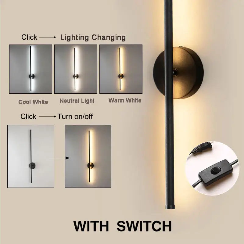 Modern black and brass rotation led wall light living room sconce