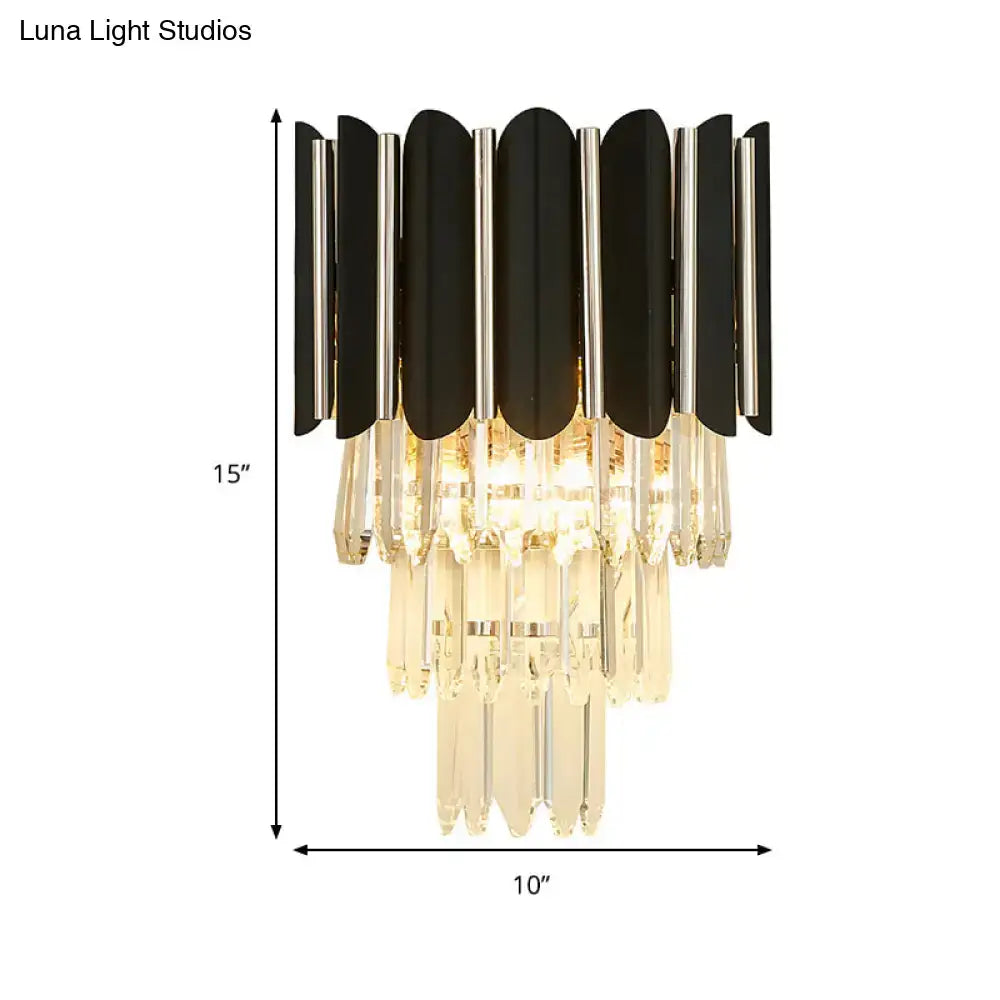 Modern black and clear crystal wall sconce bedroom tiered light