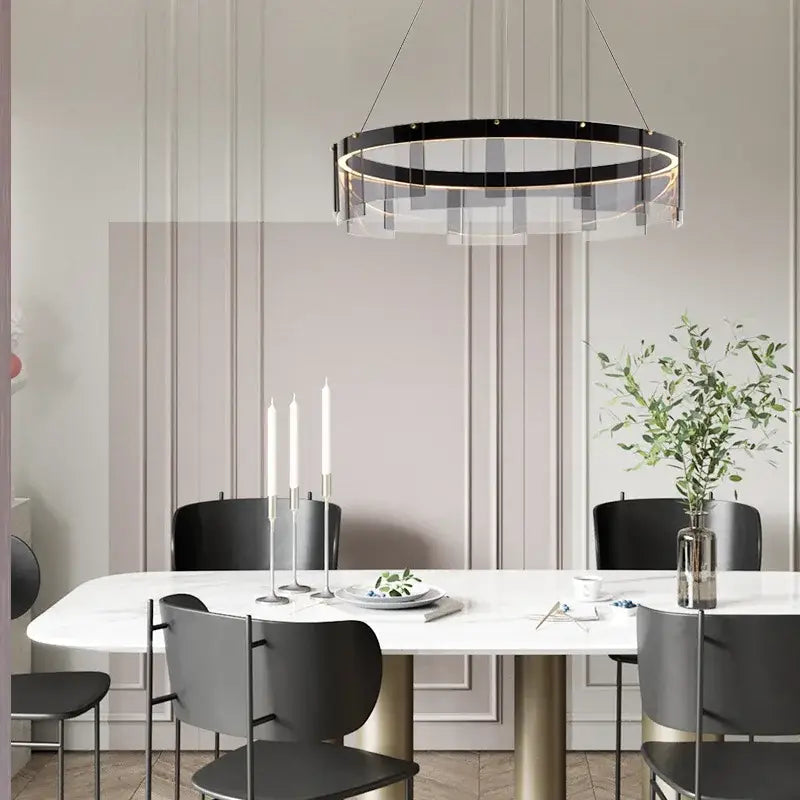 Modern black and clear glass circle led luxury chandelier kitchen island