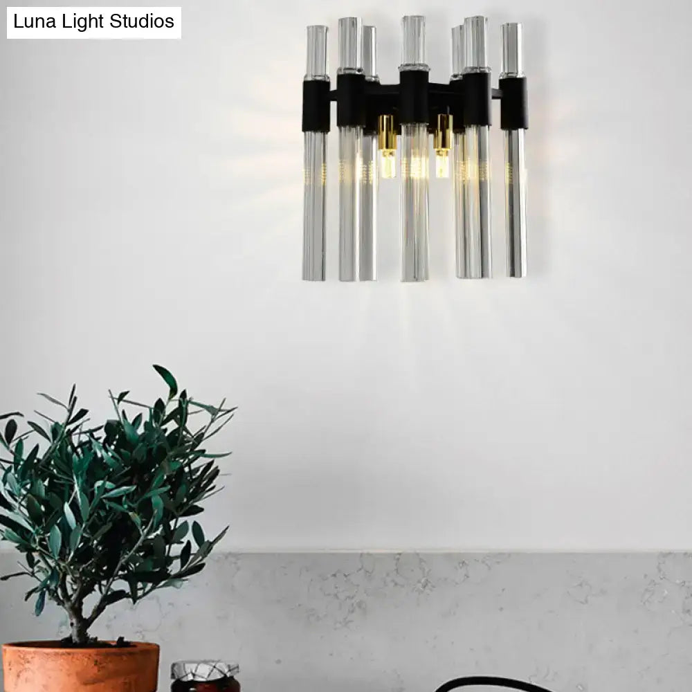 Modern black and clear glass tube wall lamp for living room