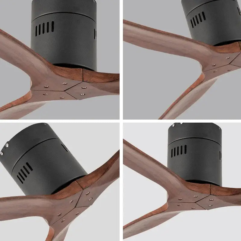 Modern black and dark brown ceiling fan with wood blades living room