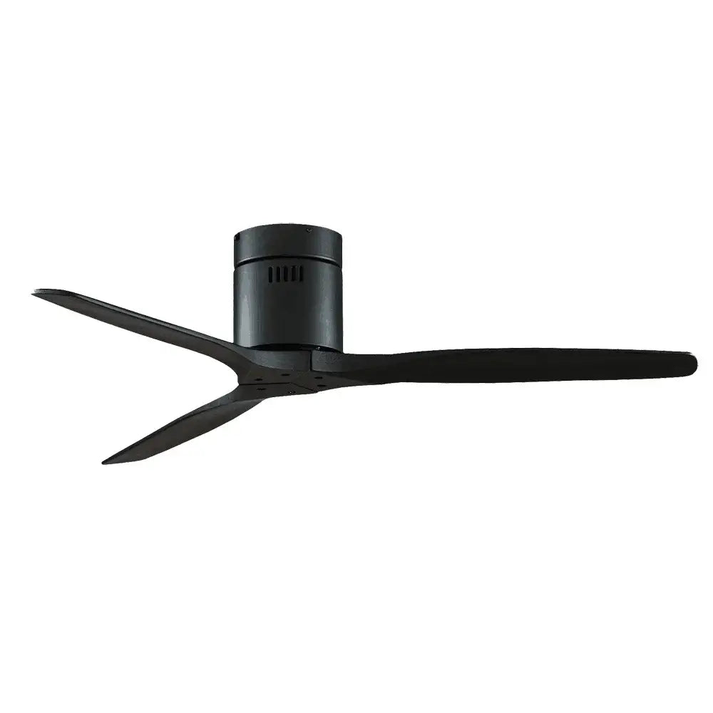 Modern black and dark brown ceiling fan with wood blades living room