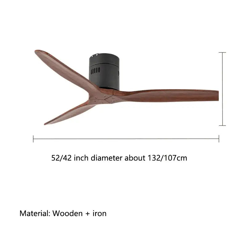Modern black and dark brown ceiling fan with wood blades living room
