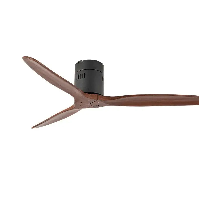 Modern black and dark brown ceiling fan with wood blades living room