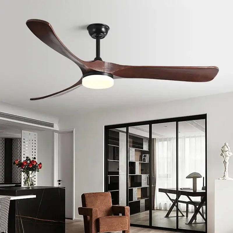 Modern black and dark brown wooden ceiling fan living room light