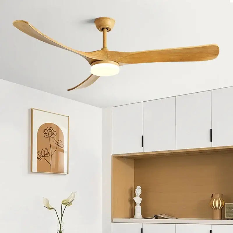 Modern black and dark brown wooden ceiling fan living room light