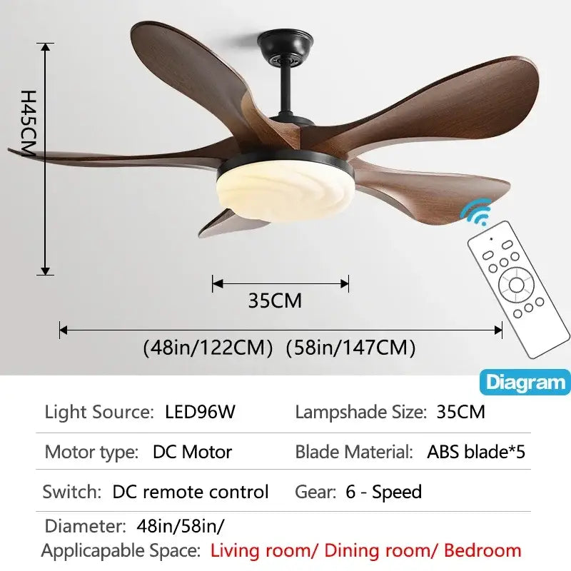 Modern black and dark wood ceiling fan light living room