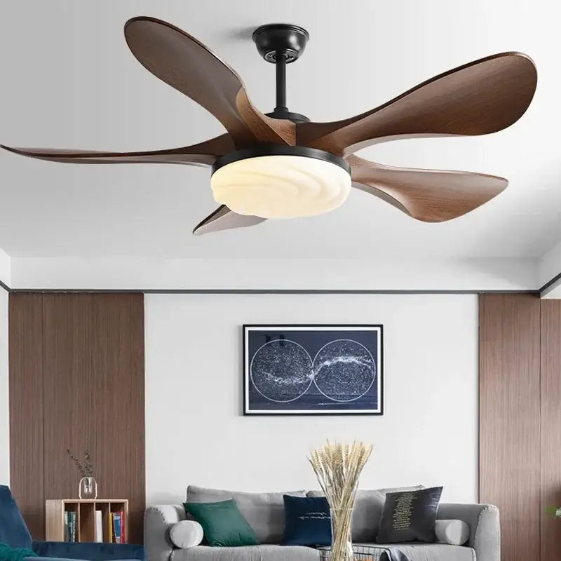 Modern black and dark wood ceiling fan light living room