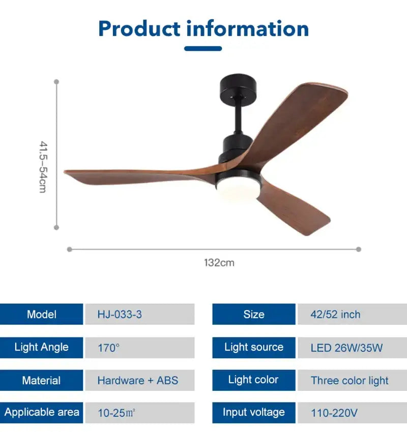 Modern black and dark wood ceiling fan with 18w led light bedroom
