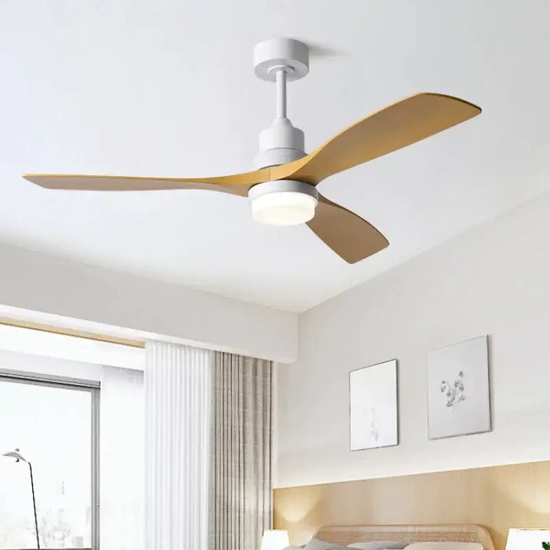Modern black and dark wood ceiling fan with 18w led light bedroom