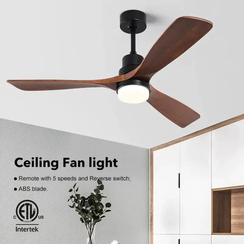 Modern black and dark wood ceiling fan with 18w led light bedroom