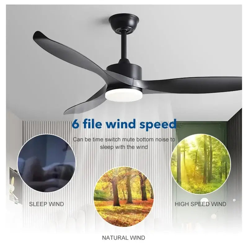 Modern black and dark wood copper dc ceiling fan living room remote