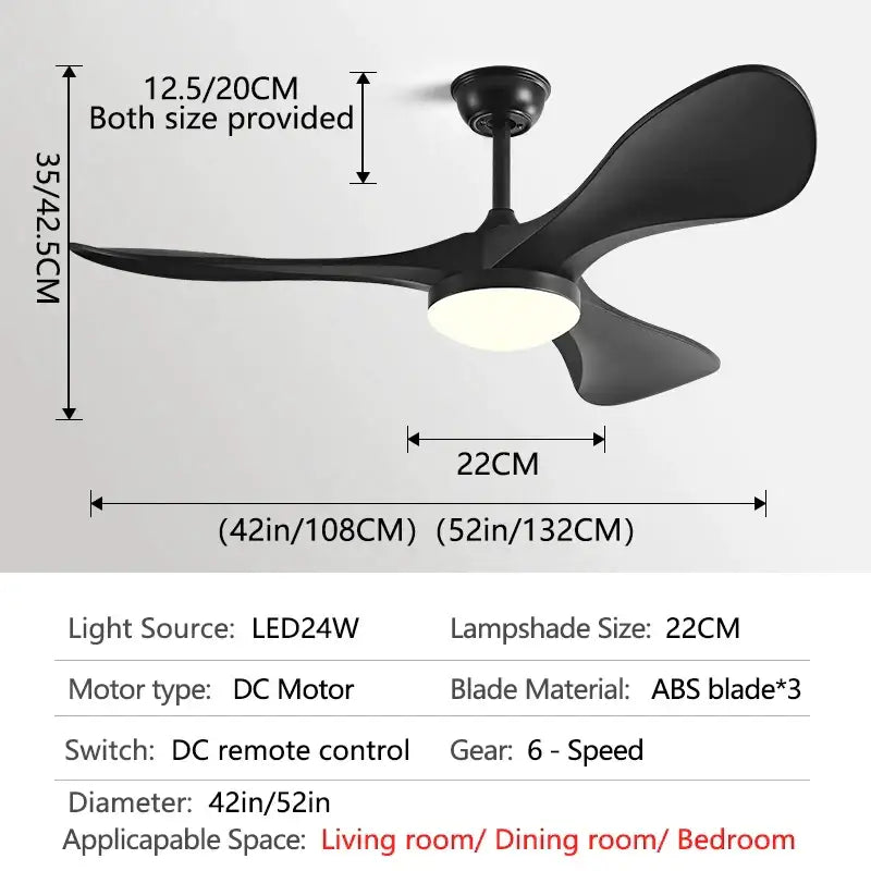 Modern black and dark wood led ceiling fan living room light