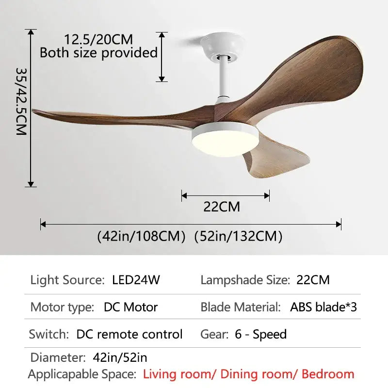 Modern black and dark wood led ceiling fan living room light