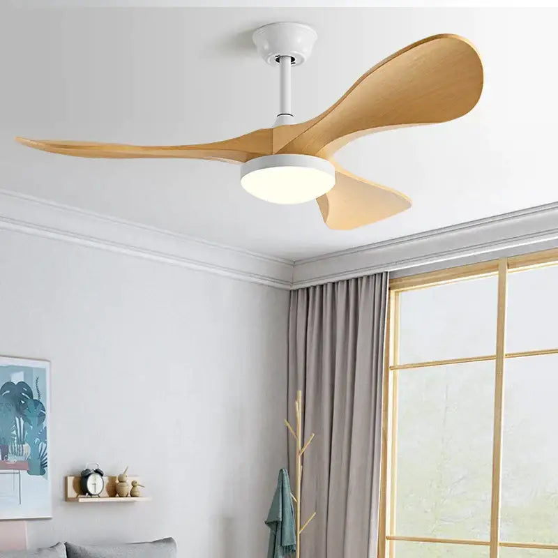 Modern black and dark wood led ceiling fan living room light