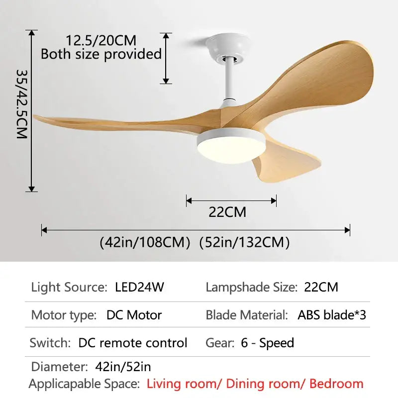 Modern black and dark wood led ceiling fan living room light
