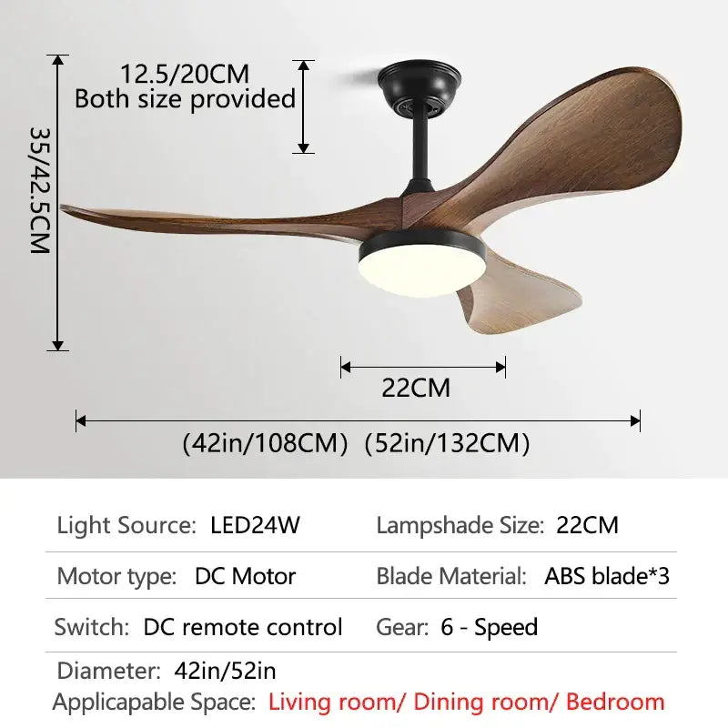 Modern black and dark wood led ceiling fan living room light