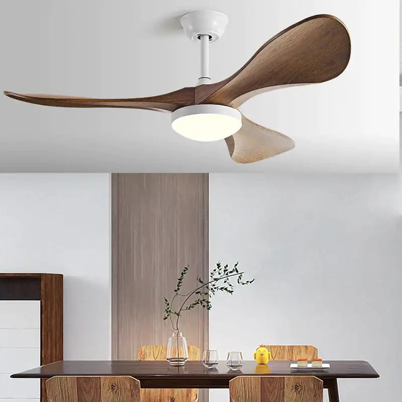 Modern black and dark wood led ceiling fan living room light