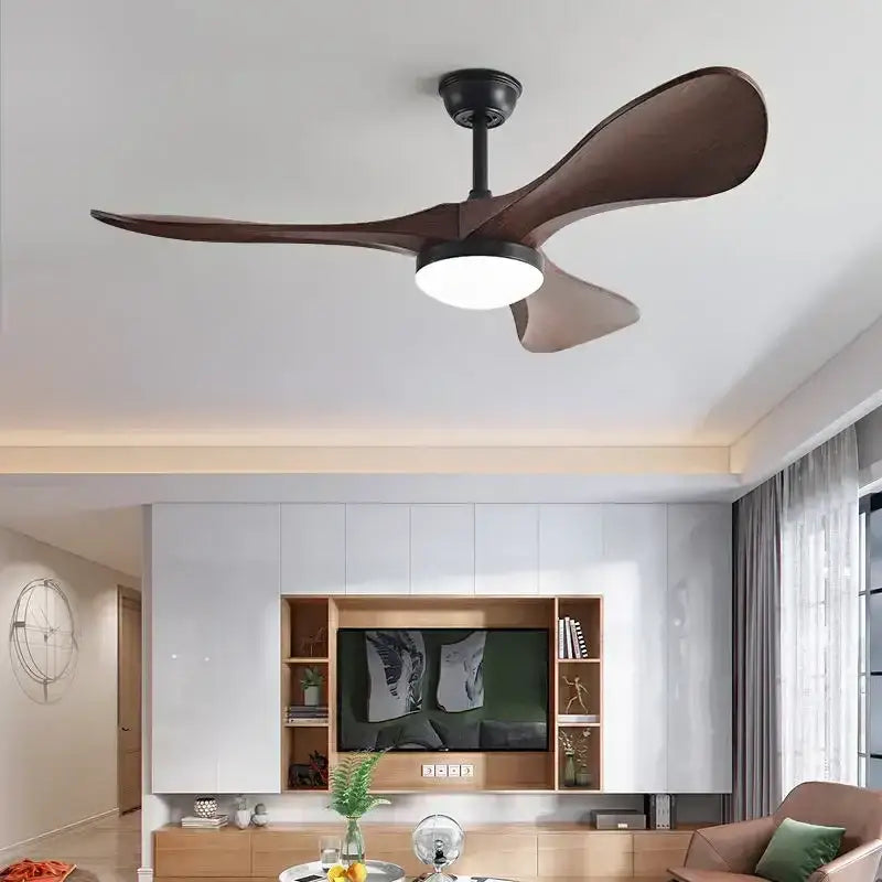 Modern black and dark wood led ceiling fan living room light
