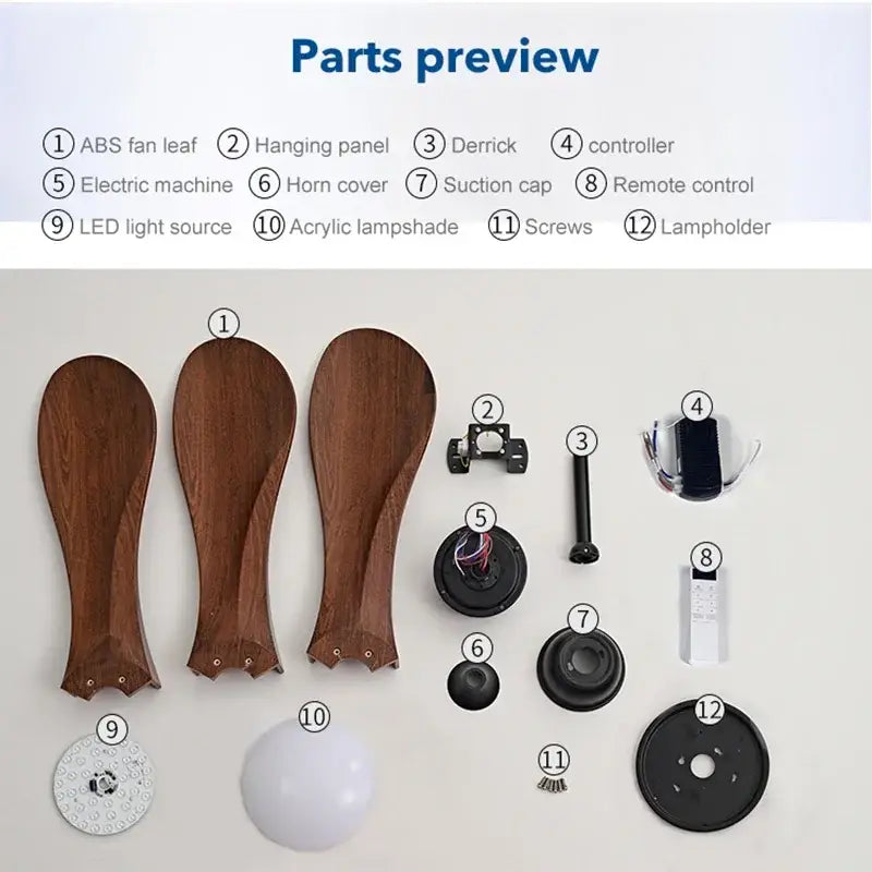 Modern black and dark wood led ceiling fan living room light