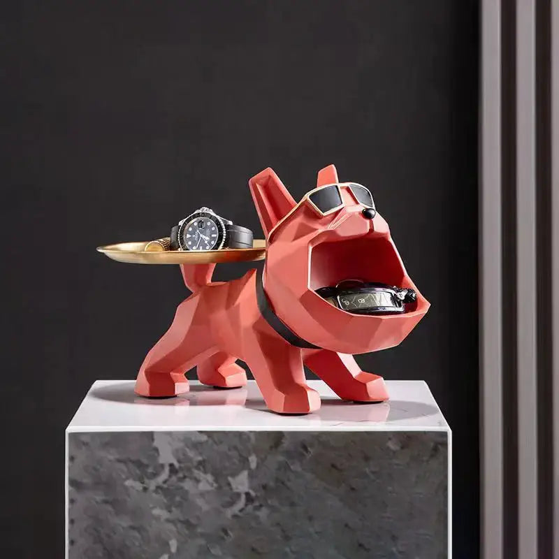 Modern black and gold bulldog butler tray living room storage statue