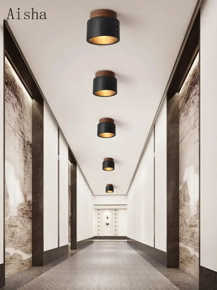 Modern black and gold cave stone ceiling chandelier kitchen light