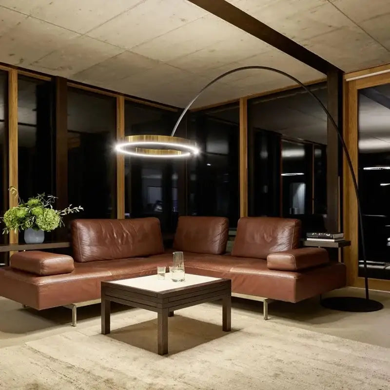 Modern black and gold circular luminescence led floor lamp living room