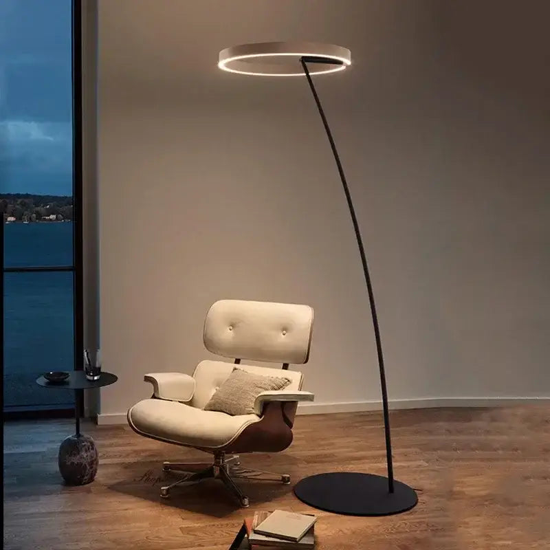 Modern black and gold circular luminescence led floor lamp living room