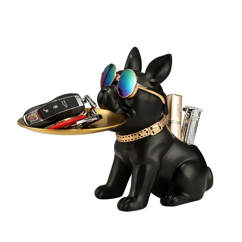 Modern black and gold decorbites bulldog statue living room key tray